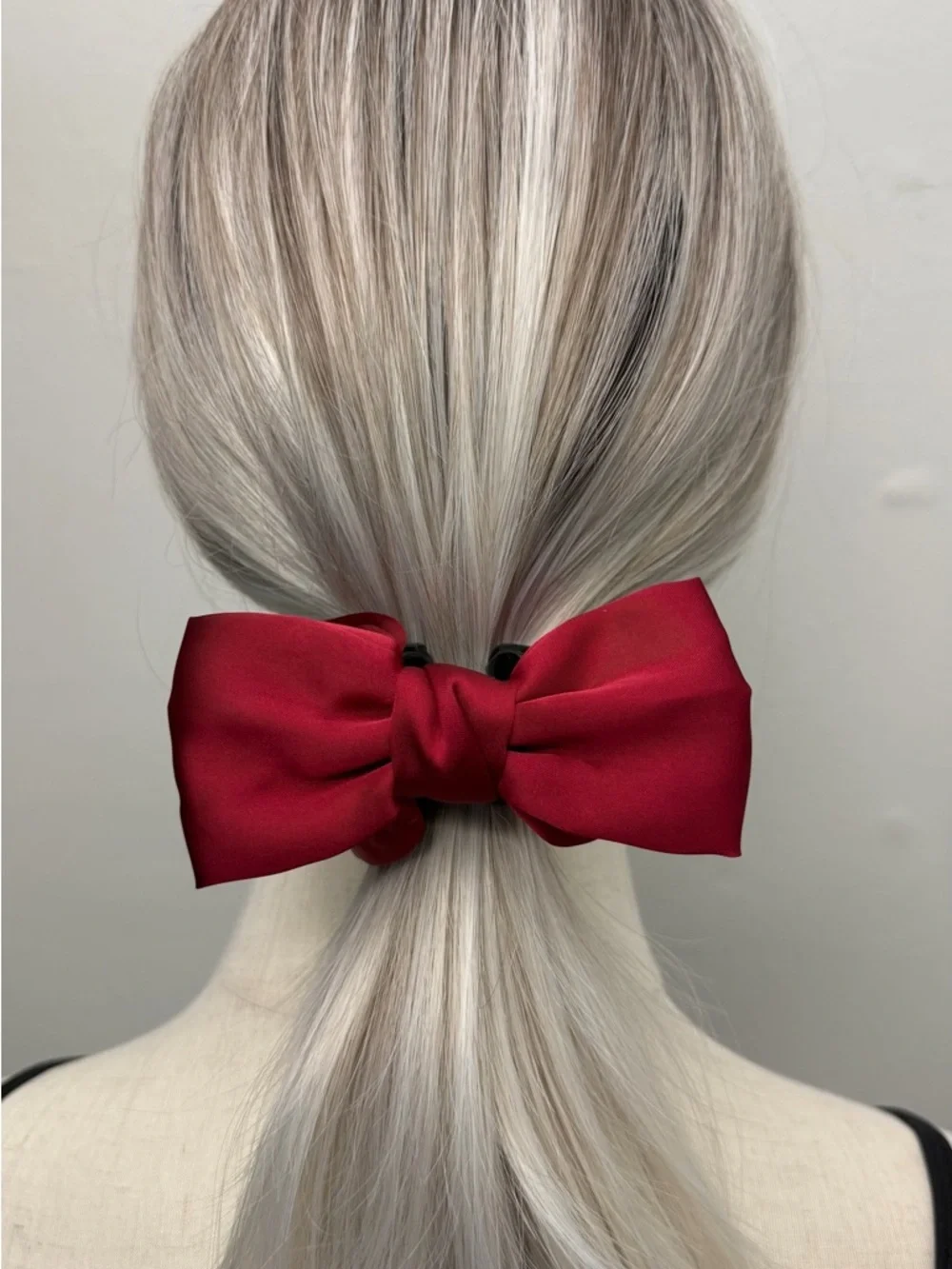 Satin Bow Hair Clip Beige Red Black Hair Bow Barrette Elegant Minimalist